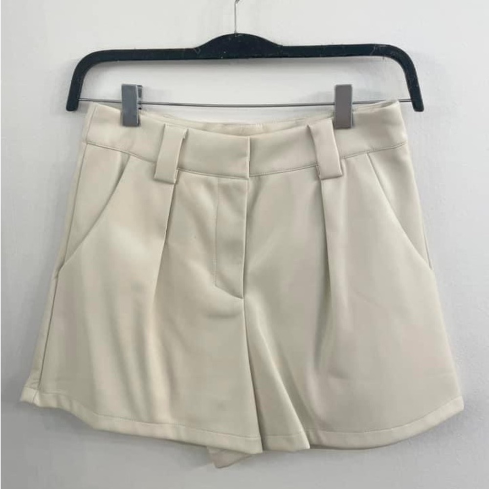 Cream Faux Leather Shorts